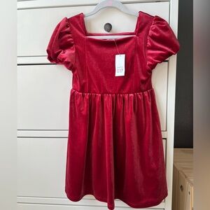 GAP Red Velvet Square Neck Puff Sleeve Dress Dress 4 years